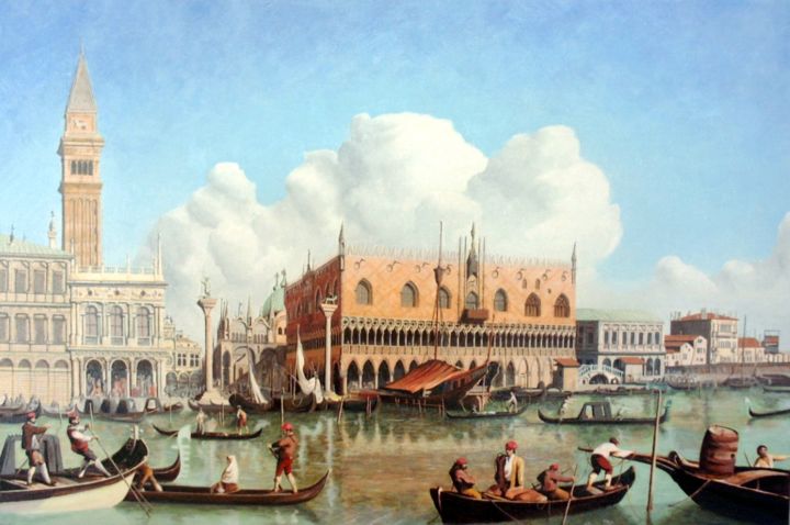 Painting titled "San Marco" by Arnaud Feuga, Original Artwork, Oil Mounted on Wood Stretcher frame