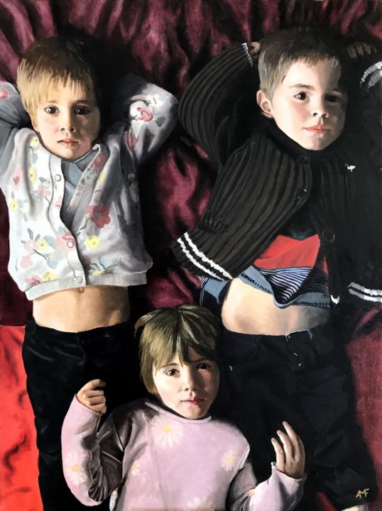Painting titled "Petits enfants 2" by Arnaud Feuga, Original Artwork, Oil