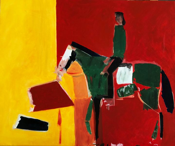 Peinture intitulée "Cavalier en rouge e…" par Arnaud Feuga, Œuvre d'art originale, Huile