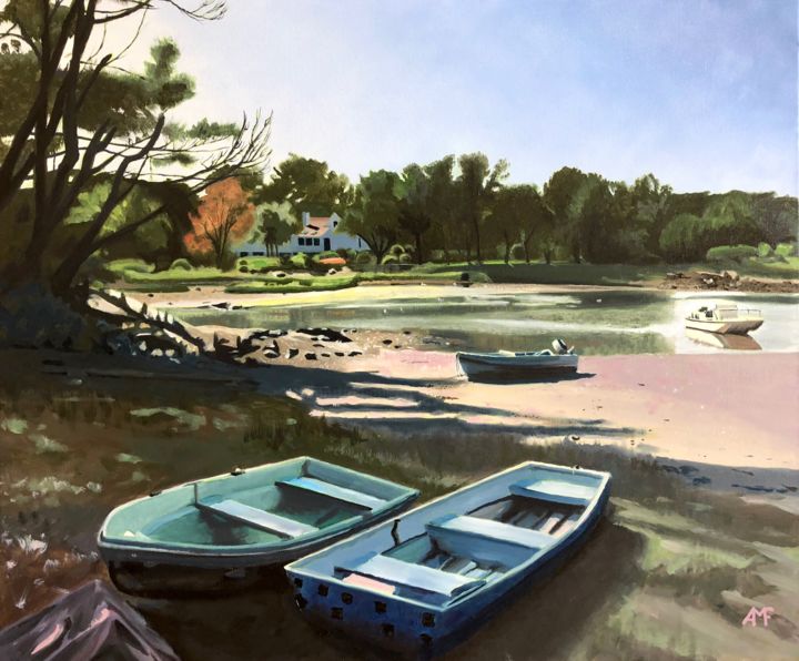 Painting titled "Cape Neddick harbor…" by Arnaud Feuga, Original Artwork, Oil