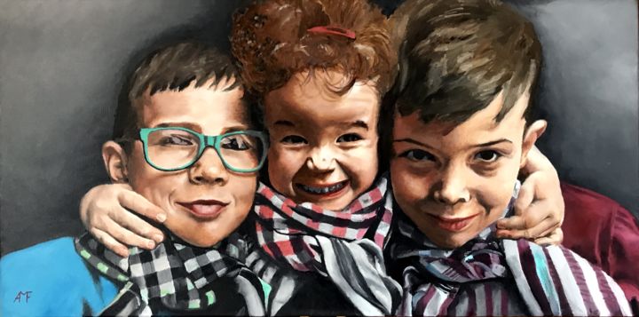 Schilderij getiteld "Petits enfants 1" door Arnaud Feuga, Origineel Kunstwerk, Olie