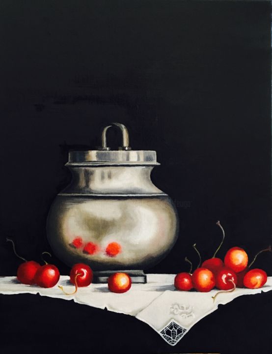 Painting titled "Etain aux cerises" by Arnaud Feuga, Original Artwork, Oil