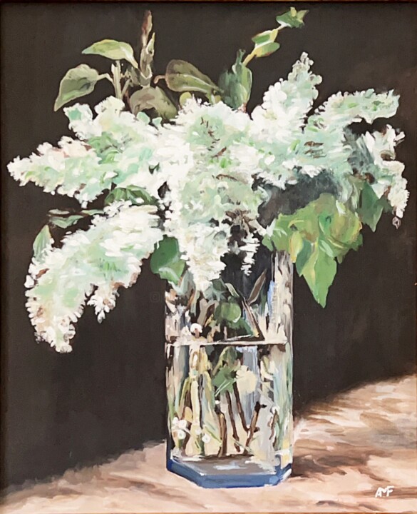 Peinture intitulée "Lilas blancs" par Arnaud Feuga, Œuvre d'art originale, Huile Monté sur Châssis en bois