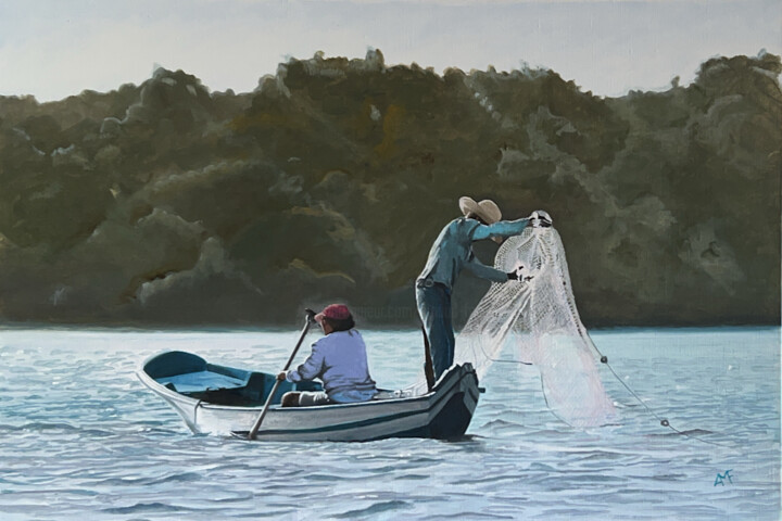 Pintura titulada "Pescador nordestino" por Arnaud Feuga, Obra de arte original, Oleo Montado en Bastidor de camilla de madera