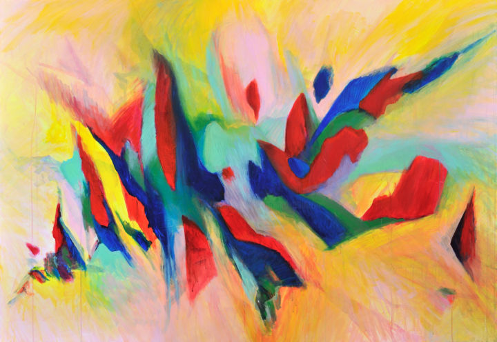 Peinture intitulée "Les oiseaux bleus r…" par Arnaud Gautron, Œuvre d'art originale, Acrylique Monté sur Châssis