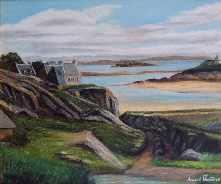 Malarstwo zatytułowany „Golfe du Morbihan” autorstwa Arnaud Montenon, Oryginalna praca, Olej