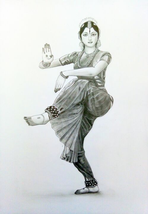 Drawing titled "Danseuse indienne" by Arnaud Montenon, Original Artwork, Graphite