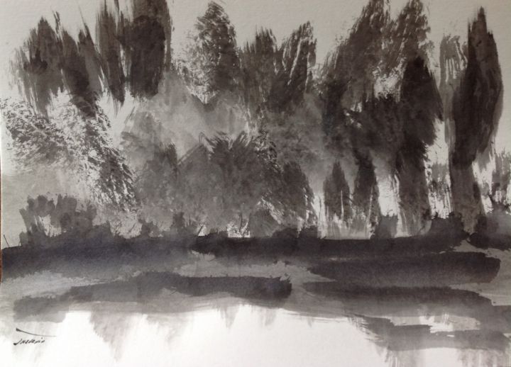 Peinture intitulée "Provence "Au bord d…" par Arnaud Thévenin, Œuvre d'art originale, Encre