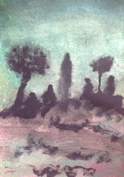 Peinture intitulée ""Le jardin des oliv…" par Arnaud Thévenin, Œuvre d'art originale, Encre