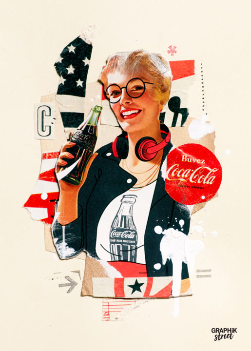 Collages titled "COCACOLLAGE" by Graphikstreet, Original Artwork, Collages Mounted on Cardboard