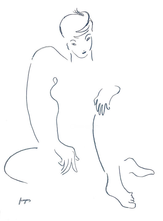 Рисунок под названием "Nude Three" - Arnaud Faugas, Подлинное произведение искусства, Карандаш