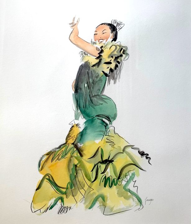 Painting titled "Flamenco1" by Arnaud Faugas, Original Artwork, Watercolor