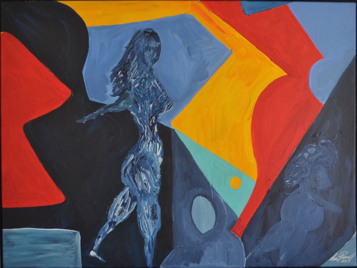Schilderij getiteld "Blue lady" door Arne Fjellerad, Origineel Kunstwerk, Acryl