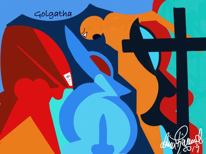 Digitale Kunst getiteld "Golgatha" door Arne Fjellerad, Origineel Kunstwerk, Digitaal Schilderwerk