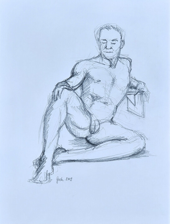 Dessin intitulée "männlicher Akt" par Arne Groh, Œuvre d'art originale, Crayon