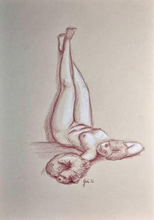 Zeichnungen mit dem Titel "Akt mit Hund III" von Arne Groh, Original-Kunstwerk, Bleistift