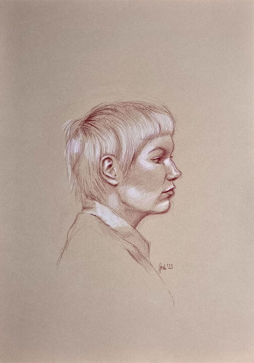 Disegno intitolato "Porträt einer attra…" da Arne Groh, Opera d'arte originale, Matita