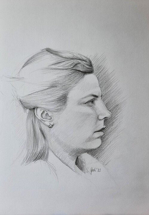 제목이 "Mädchen im Profil II"인 그림 Arne Groh로, 원작, 연필