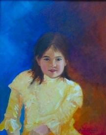 Painting titled "Kris in Yellow" by Arnel Sarmiento, Original Art, Oil