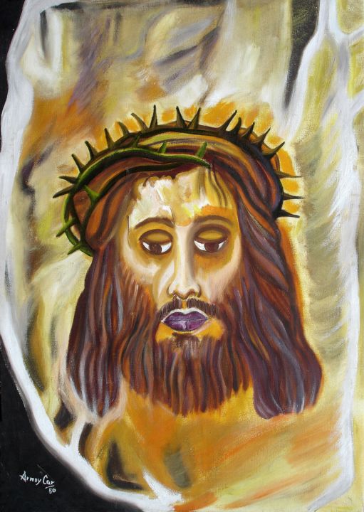 Pintura titulada "DIVINO ROSTRO ORIGI…" por Arney Càrdenas, Obra de arte original, Oleo Montado en Bastidor standard