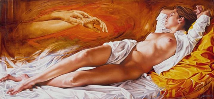 Painting titled "DESNUDO ORIGINAL" by Arney Càrdenas, Original Artwork, Oil Mounted on Wood Stretcher frame