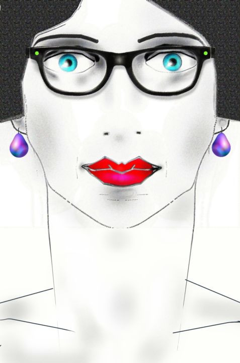 Digital Arts titled "woman with glasses" by Arno Signarowski, Original Artwork, Digital Painting