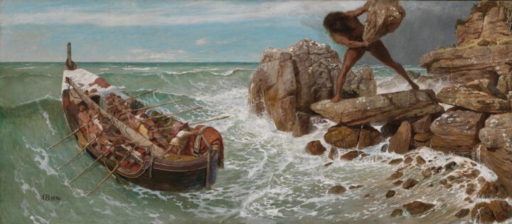 Pintura titulada "Ulysse et Polyphème" por Arnold Böcklin, Obra de arte original, Oleo