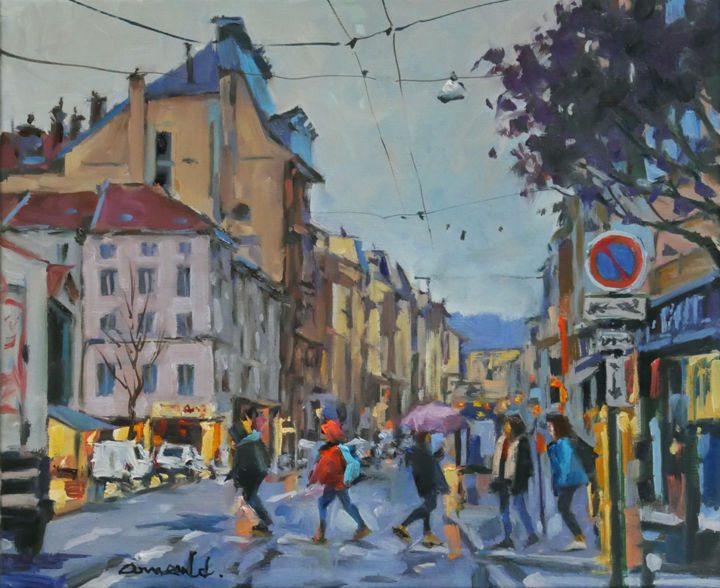 Malerei mit dem Titel "Rue Saint Dizier au…" von Christian Arnould, Original-Kunstwerk, Öl