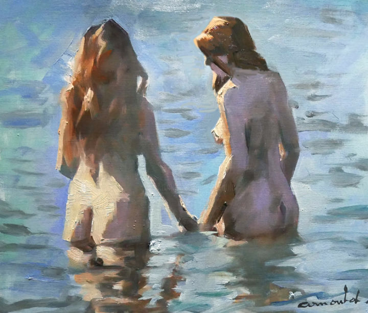 Painting titled "Deux copines (huile…" by Christian Arnould, Original Artwork, Oil