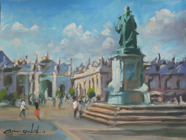 Painting titled "Pochade place Stan 2" by Christian Arnould, Original Artwork, Oil