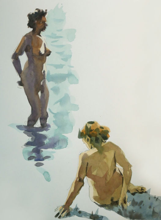 Pintura intitulada "Elles sont belles n…" por Christian Arnould, Obras de arte originais, Aquarela