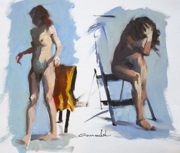 Pittura intitolato "Pochades nus" da Christian Arnould, Opera d'arte originale, Olio