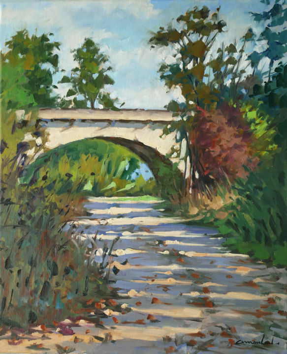 Peinture intitulée "Le pont derrière ch…" par Christian Arnould, Œuvre d'art originale, Huile