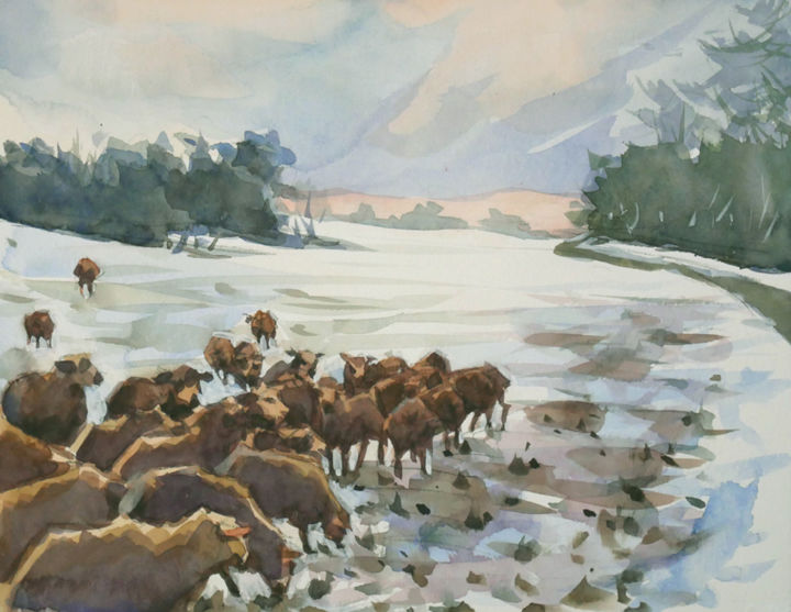 绘画 标题为“Moutons dans la nei…” 由Christian Arnould, 原创艺术品
