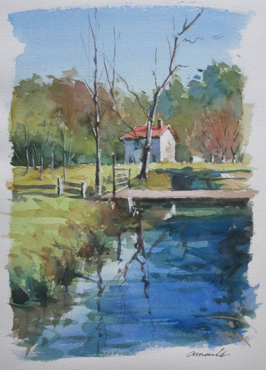 Painting titled "Aquarelle du matin…" by Christian Arnould, Original Artwork, Watercolor