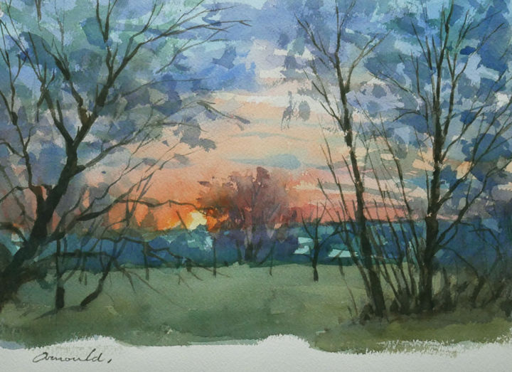 Reflets D'hiver (Aquarelle 18 X 25), Painting by Christian Arnould
