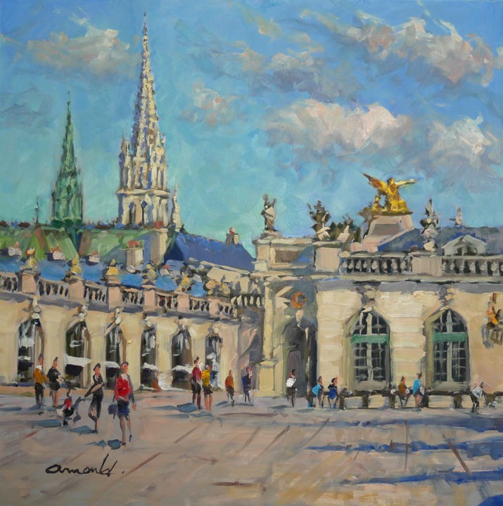 Painting titled "Ce matin place Stan…" by Christian Arnould, Original Artwork, Oil