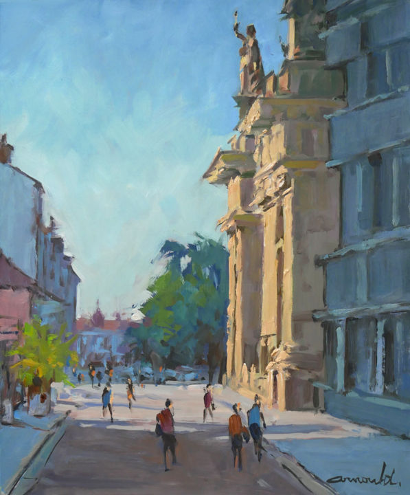 Painting titled "Ce matin rue des po…" by Christian Arnould, Original Artwork, Oil