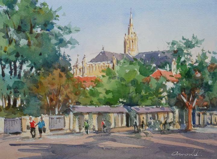 Painting titled "Villers les Nancy 3…" by Christian Arnould, Original Artwork, Watercolor