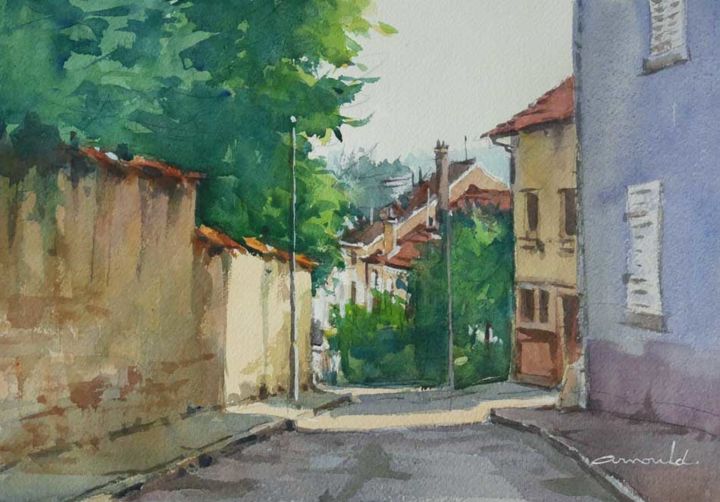 Pintura intitulada "Rue du château dans…" por Christian Arnould, Obras de arte originais, Aquarela