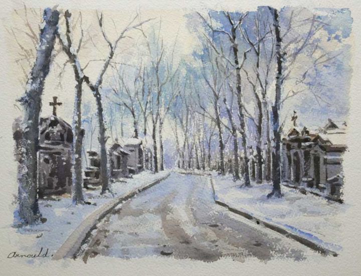 Malerei mit dem Titel "L'hiver au  Père La…" von Christian Arnould, Original-Kunstwerk, Aquarell