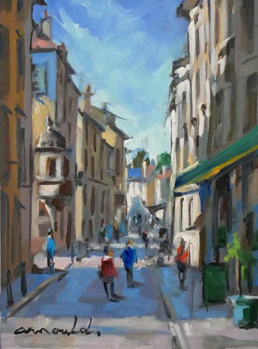 Painting titled "Grande rue à Nancy…" by Christian Arnould, Original Artwork, Oil