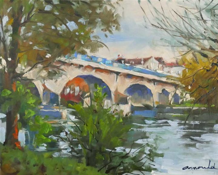 Peinture intitulée "Le pont de Malzévil…" par Christian Arnould, Œuvre d'art originale, Huile