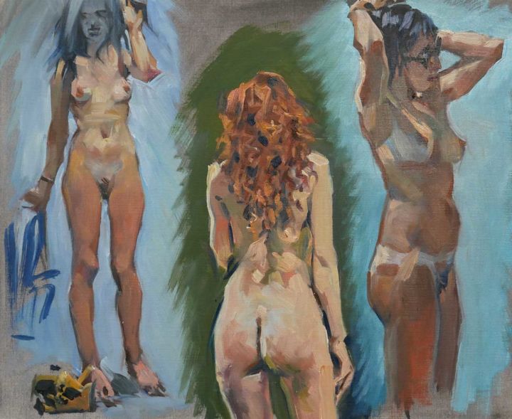 Картина под названием "Trois nus (huile su…" - Christian Arnould, Подлинное произведение искусства, Масло