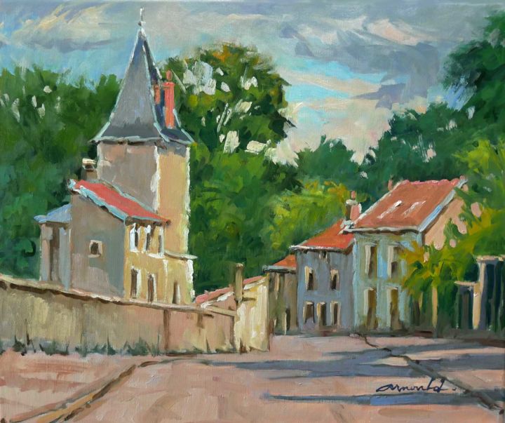 Painting titled "Château à Ludres (h…" by Christian Arnould, Original Artwork, Oil