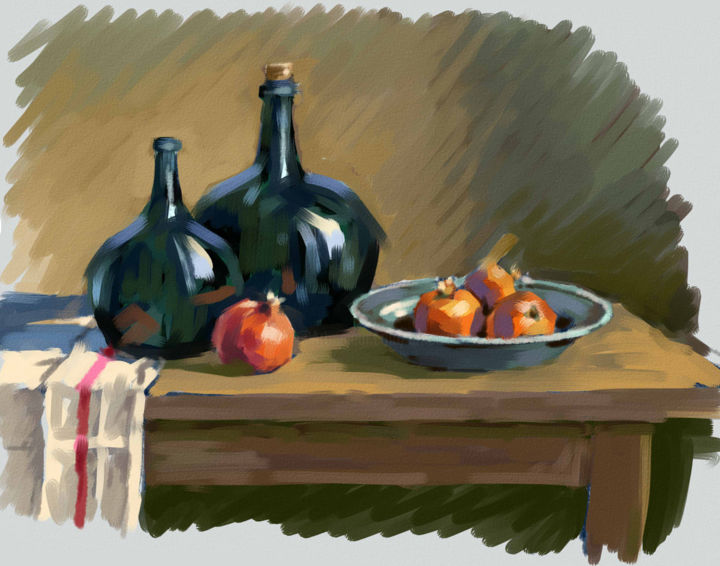 Arts numériques intitulée "Nature morte sur P…" par Christian Arnould, Œuvre d'art originale, Peinture numérique
