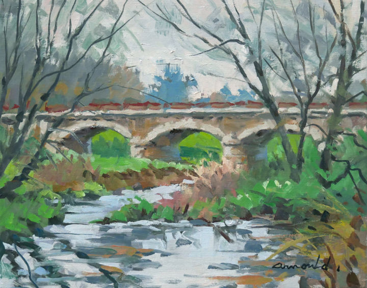 Painting titled "Le pont de Ceintrey…" by Christian Arnould, Original Artwork, Oil