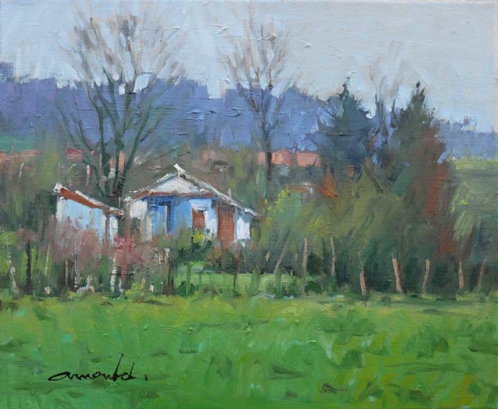Peinture intitulée "Cabanes de jardin à…" par Christian Arnould, Œuvre d'art originale, Huile