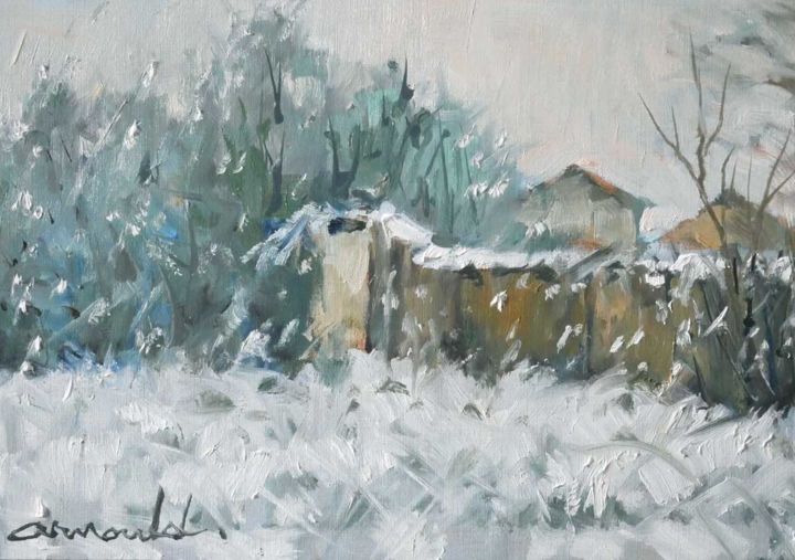 Painting titled "Il neige dans mon c…" by Christian Arnould, Original Artwork, Oil