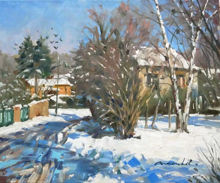 Peinture intitulée "Neige dans Flavigny…" par Christian Arnould, Œuvre d'art originale, Huile